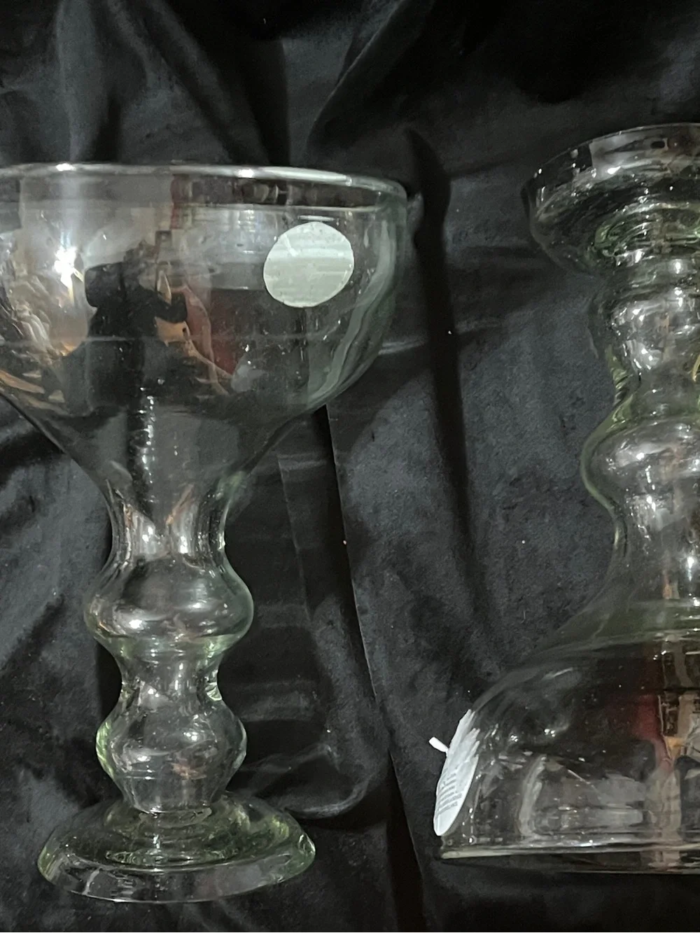 Set of 2 Recycled Glass Pedestal Pillar Candle Holders Clear Footed 3” Candle